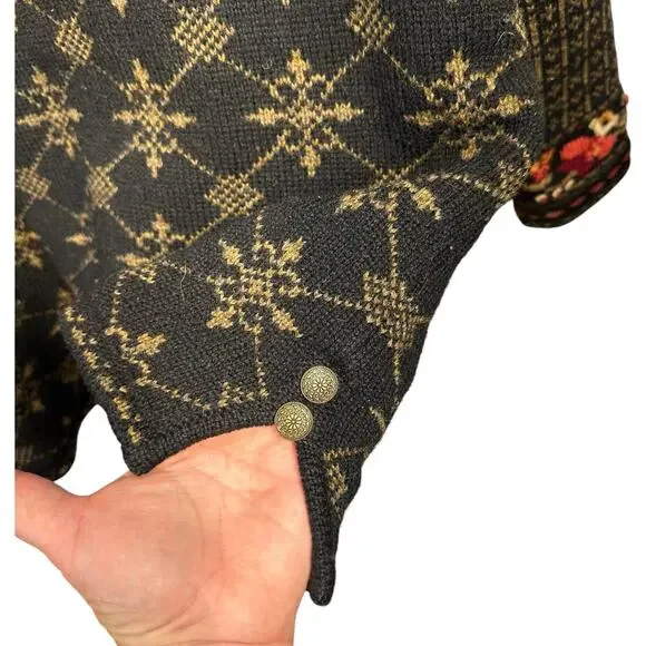 VTG Icelandic Design Wool Cardigan Jacket Womens M Embroidered Nordic Zip